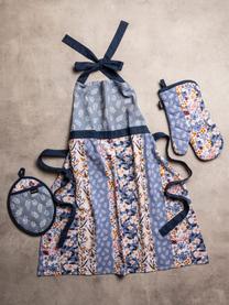 Schürze Homespun mit Blumenmuster und verstellbarem Nackenband, 100 % Baumwolle, Blau, Bunt, B 68 x L 75 cm