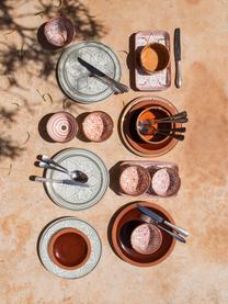 Handgemachter marokkanischer Speiseteller Beldi mit Goldrand, Keramik, Hellgrau, Cremefarben, Gold, Ø 26 x H 2 cm