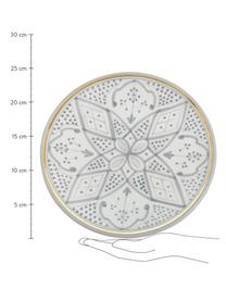 Ručně vyrobený marocký mělký talíř Beldi, Keramika, Světle šedá, krémová, zlatá, Ø 26 cm, V 2 cm