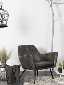 Kunstleren loungefauteuil Bon, Bekleding: kunstleer (64% polyuretha, Poten: gelakt metaal, Kunstleer antraciet, B 80 x D 76 cm