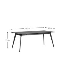 Esstisch Yumi, 190 x 90 cm, Tischplatte: Mitteldichte Holzfaserpla, Beine: Gummibaumholz, massiv, ge, Eichenholz, schwarz lackiert, B 190 x T 90 cm