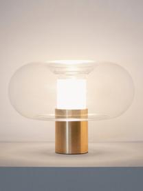 Lámpara de mesa artesanal Fontanella, Pantalla: vidrio, Estructura: metal recubierto, Cable: transparente, Transparente, dorado, Ø 27 x Al 20 cm