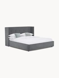 Gestoffeerd bed Star, Frame: massief grenenhout en pla, Bekleding: polyester (gestructureerd, Geweven stof antraciet, B 200 x L 200 cm