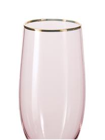 Champagneglazen Chloe in roze met handgeschilderde goudkleurig rand, 4er-set, Glas, Perzikkleurig, Ø 7 x H 25 cm