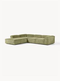 Sofá rinconera modular grande de pana Lennon, Tapizado: pana (92% poliéster, 8% p, Estructura: madera de pino maciza, ma, Patas: plástico, Pana verde oscuro, An 329 x F 269 cm, chaise longue izquierda