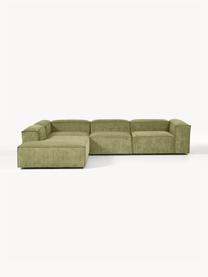 Modulares XL-Ecksofa Lennon aus Cord, Bezug: Cord (92 % Polyester, 8 %, Gestell: Massives Kiefernholz, Spe, Füße: Kunststoff Dieses Produkt, Cord Dunkelgrün, B 329 x T 269 cm, Eckteil rechts