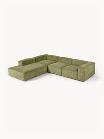 Sofá rinconera modular grande de pana Lennon, Tapizado: pana (92% poliéster, 8% p, Estructura: madera de pino maciza, ma, Patas: plástico, Pana verde oscuro, An 329 x F 269 cm, chaise longue izquierda