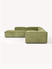 Modulares XL-Ecksofa Lennon aus Cord, Bezug: Cord (92 % Polyester, 8 %, Gestell: Massives Kiefernholz, Spe, Füße: Kunststoff Dieses Produkt, Cord Dunkelgrün, B 329 x T 269 cm, Eckteil rechts