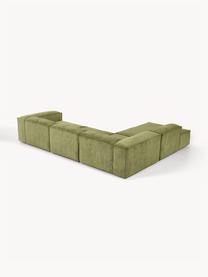 Canapé d'angle XL modulable en velours côtelé Lennon, Velours côtelé vert foncé, larg. 329 x prof. 269 cm, méridienne à gauche