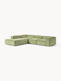 Sofá rinconera modular grande de pana Lennon, Tapizado: pana (92% poliéster, 8% p, Estructura: madera de pino maciza, ma, Patas: plástico Este producto es, Pana verde oscuro, An 329 x F 269 cm, chaise longue derecha