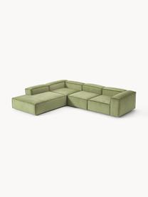 Sofá rinconera modular grande de pana Lennon, Tapizado: pana (92% poliéster, 8% p, Estructura: madera de pino maciza, ma, Patas: plástico Este producto es, Pana verde oscuro, An 329 x F 269 cm, chaise longue derecha