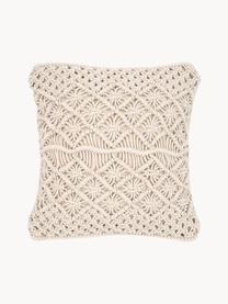 Housse de coussin 45x45 macramé écru Nalina, 100 % coton bio, certifié GOTS, Couleur crème, larg. 45 x long. 45 cm