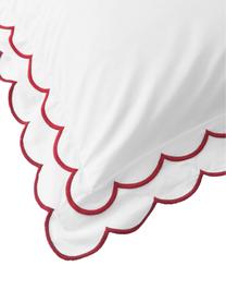 Povlak na polštář z bavlněného perkálu s vlnitým lemem Atina, Bílá, červená, Š 40 cm, D 80 cm