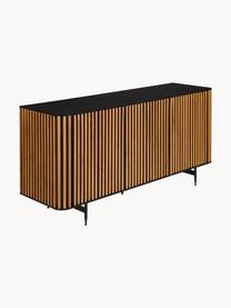 Holz-Sideboard Linea, Korpus: Mitteldichte Holzfaserpla, Füße: Metall, lackiert, Schwarz, Eichenholz, B 159 x H 74 cm