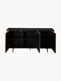 Holz-Sideboard Linea, Korpus: Mitteldichte Holzfaserpla, Füße: Metall, lackiert, Schwarz, Eichenholz, B 159 x H 74 cm