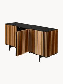 Holz-Sideboard Linea, Korpus: Mitteldichte Holzfaserpla, Füße: Metall, lackiert, Schwarz, Eichenholz, B 159 x H 74 cm