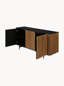 Holz-Sideboard Linea, Korpus: Mitteldichte Holzfaserpla, Füße: Metall, lackiert, Schwarz, Eichenholz, B 159 x H 74 cm