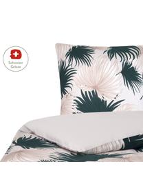 Baumwollsatin-Bettdeckenbezug Aloha mit Palmenblättern, Webart: Satin Fadendichte 210 TC,, Vorderseite: Beige, Grün Rückseite: Beige, B 200 x L 210 cm