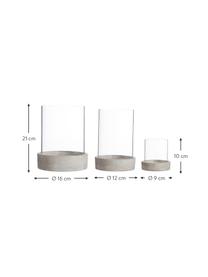 Windlicht-Set Siri, 3-tlg., Windlicht: Glas, Sockel: Beton, Grau, Set mit verschiedenen Größen