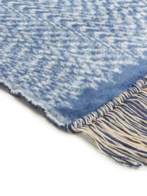 Plaid Folk, 50% cotone, 43% poliacrilico, 7% polifenilensolfuro, Blu, bianco, Larg. 150 x Lung. 200 cm