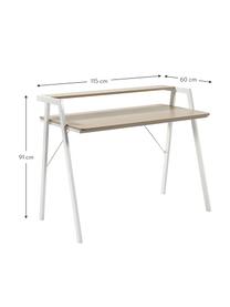 Schreibtisch  Alanna aus Eichenholz, Tischplatte: Mitteldichte Holzfaserpla, Gestell: Metall, lackiert, Eichenholz, Weiss, B 115 x T 60 cm