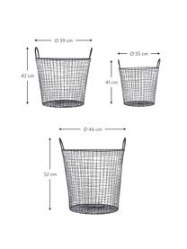 Aufbewahrungskörbe Wire, 3er-Set, Metall, beschichtet, Schwarz, Set mit verschiedenen Größen