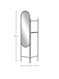 Ovaler Standspiegel Vaniria mit schwarzem Metallrahmen und Ablagefläche, Rahmen: Metall, beschichtet, Spiegelfläche: Spiegelglas, Schwarz, B 82 x H 183 cm