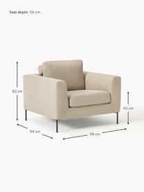 Sofa fauteuil Cucita, Bekleding: geweven stof (100% polyes, Frame: massief grenen, berkenmul, Poten: gelakt metaal Dit product, Geweven stof beige, B 98 x D 94 cm