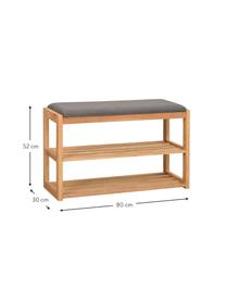 Panca con scarpiera in legno di quercia Confetti, Seduta: tessuto, Struttura: legno di quercia massicci, Marrone, grigio scuro, L 80 x A 52 cm