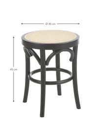 Tabouret en cannage Franz, Noir, Ø 36 x haut. 45 cm