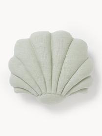 Cuscino in lino a forma di conchiglia Shell, Retro: 100% cotone, Verde salvia, Larg. 34 x Lung. 38 cm