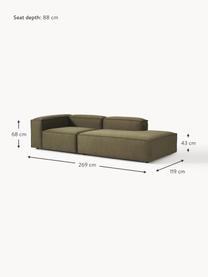 Diván modular Lennon, Tapizado: 100% poliéster Alta resis, Estructura: madera contrachapada de p, Patas: plástico Este producto es, Tejido verde oliva, An 269 x F 119 cm, reposabrazos derecho