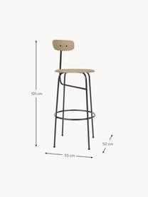 Krzesło barowe z drewna i metalu Afteroom, Stelaż: stal malowana proszkowo, Jasne drewno naturalne, czarny, S 50 x W 101 cm