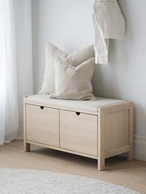 Banc en chêne Hillmond, Tissu beige clair, bois de chêne, larg. 80 x haut. 41 cm