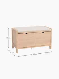 Banc en chêne Hillmond, Tissu beige clair, bois de chêne, larg. 80 x haut. 41 cm