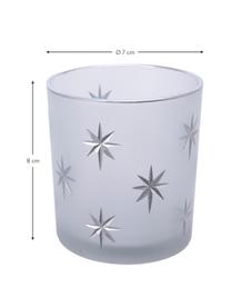 Set de portavelas Stera, 2 uds., Vidrio, Blanco, plateado, Ø 7 x Al 8 cm