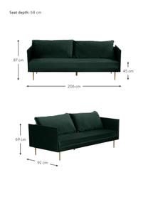 Sofá cama de terciopelo Lauren (3 plazas), Tapizado: terciopelo (poliéster) Al, Estructura: madera de pino, Patas: metal pintado, Terciopelo verde oscuro, An 206 x Al 87 cm