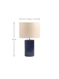 Stolní lampa z kameniny Charlotte, Béžová, tmavě modrá, Ø 25 cm, V 41 cm