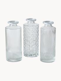 Set 3 vasi piccoli in vetro Adore, Vetro, Trasparente con bordo argentato, Ø 5 x Alt. 13 cm
