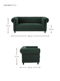 Sofá Chesterfield de terciopelo Chester (2 plazas), Tapizado: terciopelo de poliéster A, Patas: madera de roble y de noga, Terciopelo verde profundo, An 186 x F 94 cm