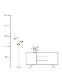 Scandi leeslamp Bow met leren decoratie, Lampenkap: gepoedercoat messing, Lampvoet: gepoedercoat messing, Decoratie: kunstleer, Wit, bruin, 48 x 152 cm