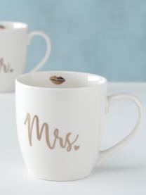 Set de Tazas de café Mr Mrs, 2 uds., Porcelana New Bone China, Blanco, dorado, Ø 10 x Al 10 cm, 480 ml