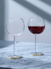 Copas de vino de vidrio soplado artesananalmente Luca, 2 uds., Vidrio, Transparente con borde dorado, Ø 9 x Al 19 cm, 320 ml