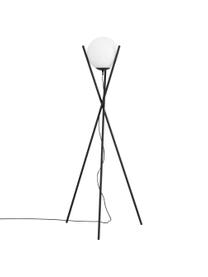 Lámpara de pie trípode Salvezinas, Pantalla: vidrio, Cable: plástico, Blanco, negro, Ø 28 x Al 150 cm