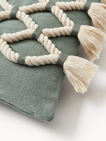 Funda de cojín con decoración marinera Galliot, 100% algodón, Verde salvia, blanco crema, An 40 x L 40 cm