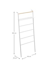 Metalen ladderrek Lena in wit, Frame: gepoedercoat metaal, Stang: hout, Wit, B 66 cm x H 160 cm