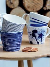 Gemusterte Porzellan-Tassen Pacific, 6er-Set, Porzellan, Weiß, Blau, Ø 10 x H 9 cm