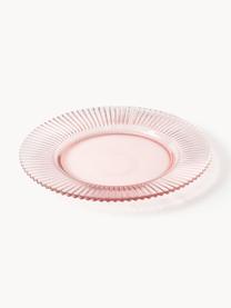 Assiettes plates en verre strié Effie, 4 pièces, Verre, Rose pâle, Ø 28 cm