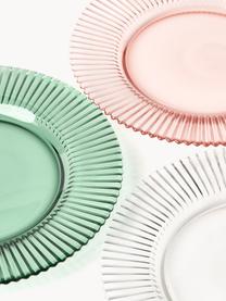 Assiettes plates en verre strié Effie, 4 pièces, Verre, Rose pâle, Ø 28 cm