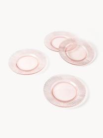 Platos llanos con relieves Effie, 4 uds., Vidrio, Rosa claro, Ø 28 cm